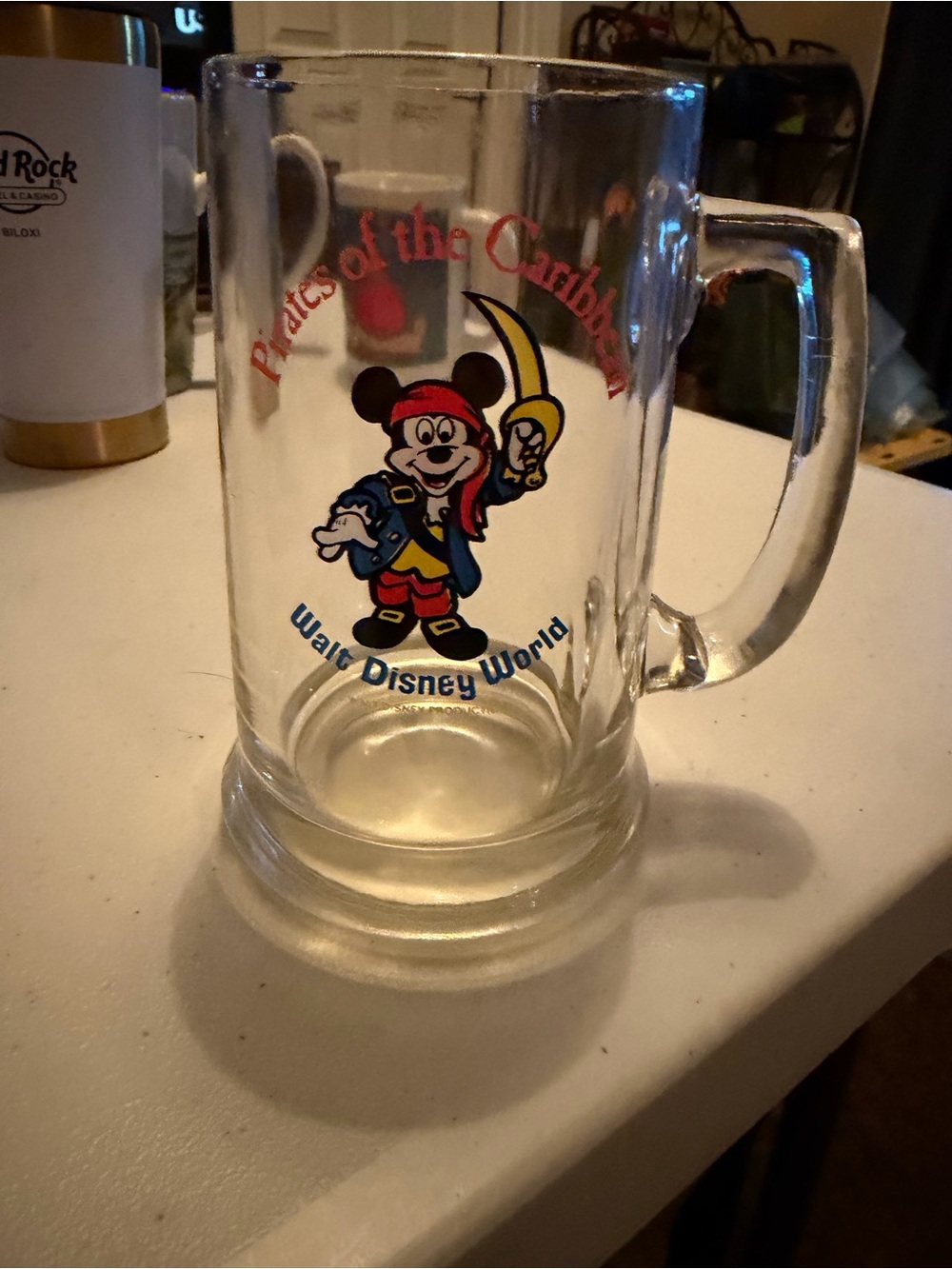 Vintage Disney Pirates of the Caribbean Mickey Mouse Glass Beer Mug - Clear